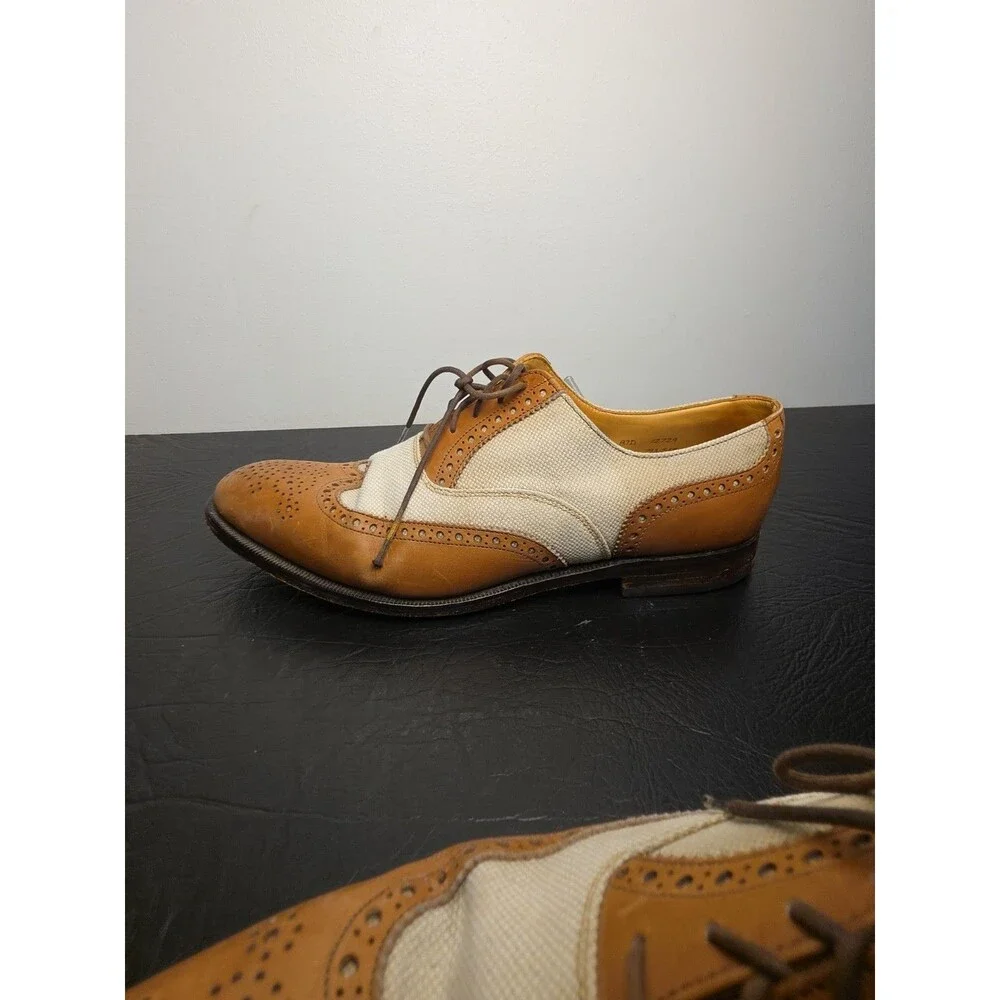 Peal & Co Brooks Brothers Shoes Mens Sz 9.5 D White Suede Wingtip Oxford England